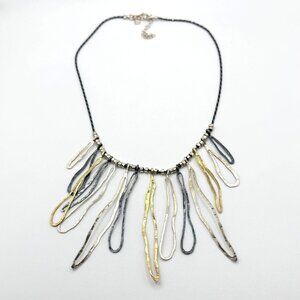 PAZ-PZ  Israel Modernist Dangle Tri-Color Sterling Silver Beaded Chain Necklace